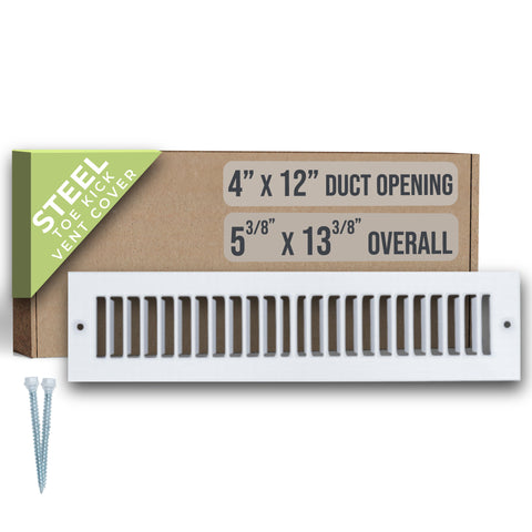 12"x4" White Toe Kick Vent Cover, Cabinet Toe Space HVAC Register Grille