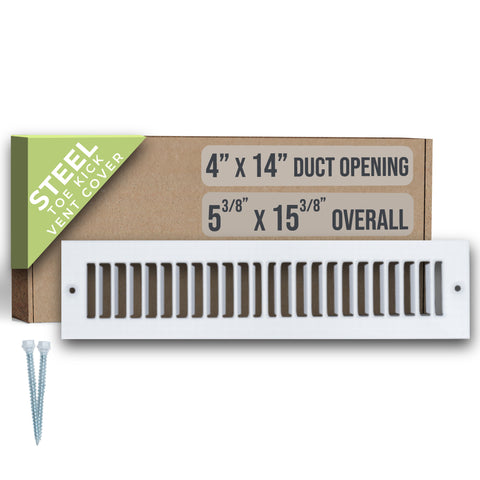 14"x4" White Toe Kick Vent Cover, Cabinet Toe Space HVAC Register Grille