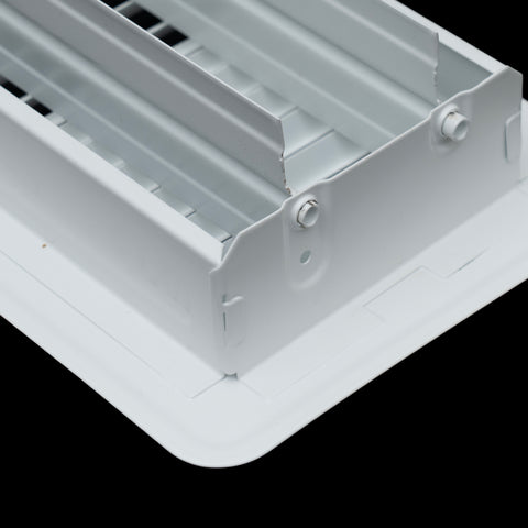4"x8" White Steel Floor Register, Walkable Heavy-Duty Louvered Vent Cover with Damper