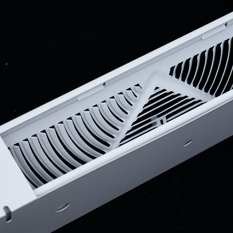 24" White Steel Corner Baseboard Register, Round Airflow Adjustable Vent Cover
