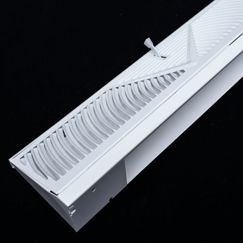15" White Steel Corner Baseboard Register, Round Airflow Adjustable Vent Cover