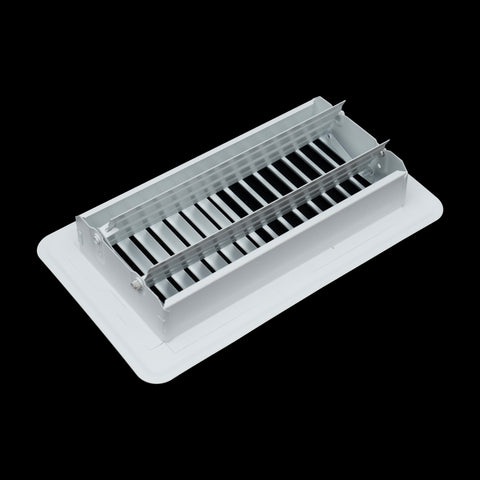 4"x8" White Steel Floor Register, Walkable Heavy-Duty Louvered Vent Cover with Damper