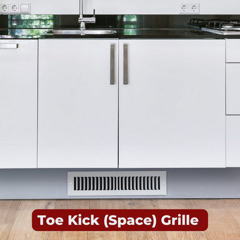 12"x2" White Toe Kick Vent Cover, Cabinet Toe Space HVAC Register Grille