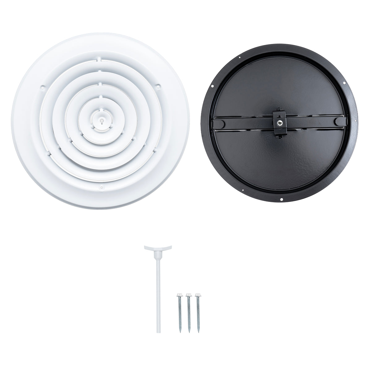 10" White Steel Round Ceiling Diffuser with Butterfly Damper & Handle, Supply Vent Cover for Round Neck Air Ducts