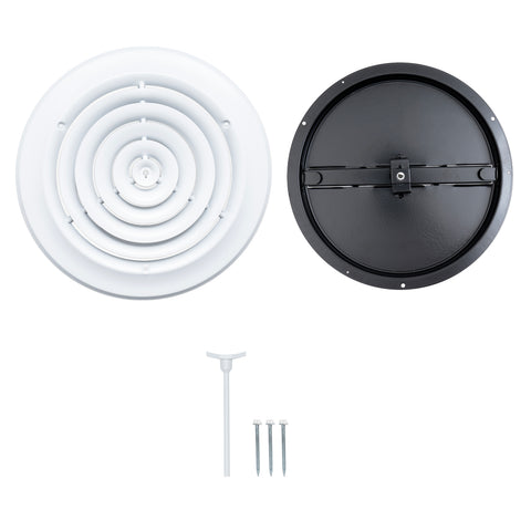10" White Steel Round Ceiling Diffuser with Butterfly Damper & Handle, Supply Vent Cover for Round Neck Air Ducts