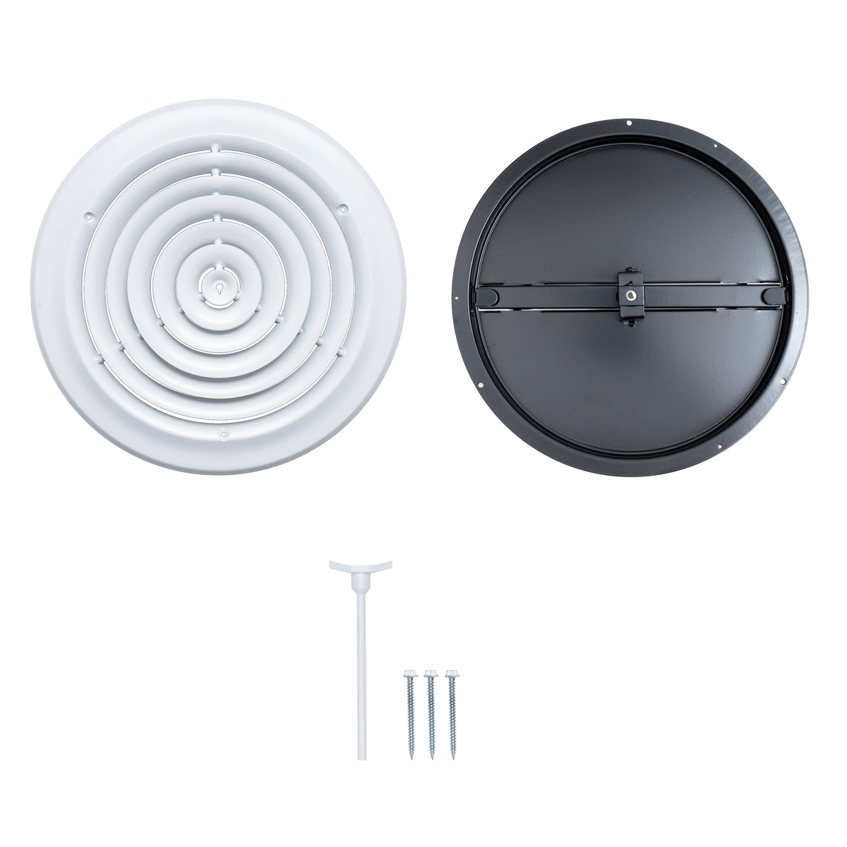 12" White Steel Round Ceiling Diffuser with Butterfly Damper & Handle, Supply Vent Cover for Round Neck Air Ducts