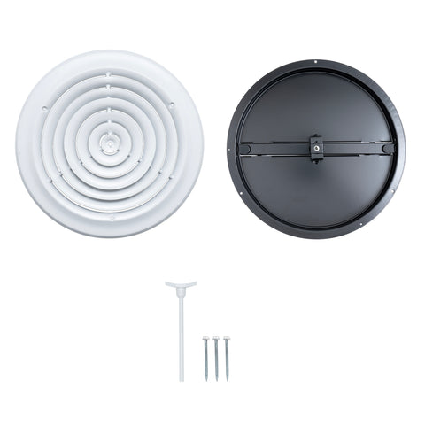 12" White Steel Round Ceiling Diffuser with Butterfly Damper & Handle, Supply Vent Cover for Round Neck Air Ducts