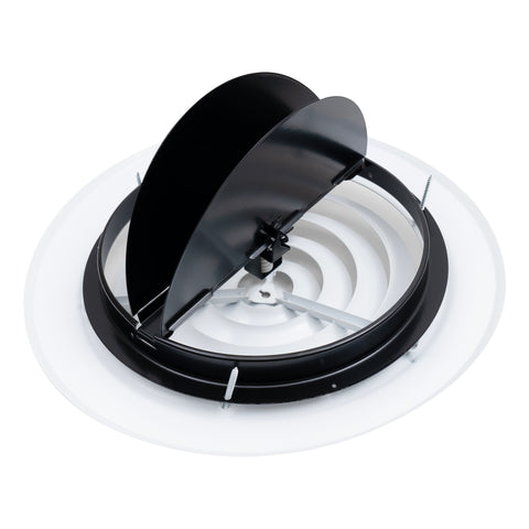 10" White Steel Round Ceiling Diffuser with Butterfly Damper & Handle, Supply Vent Cover for Round Neck Air Ducts