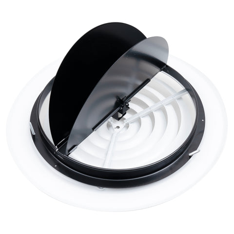 12" White Steel Round Ceiling Diffuser with Butterfly Damper & Handle, Supply Vent Cover for Round Neck Air Ducts