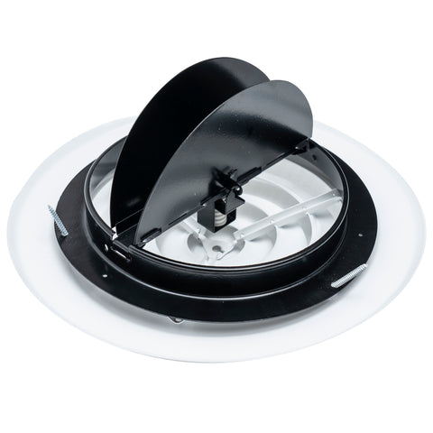 8" White Steel Round Ceiling Diffuser with Butterfly Damper & Handle, Supply Vent Cover for Round Neck Air Ducts