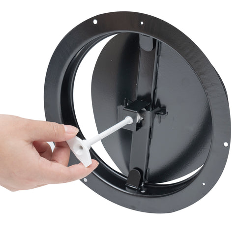 8" Black Steel Butterfly Damper for Round Ceiling Diffuser, Plastic Key Handle