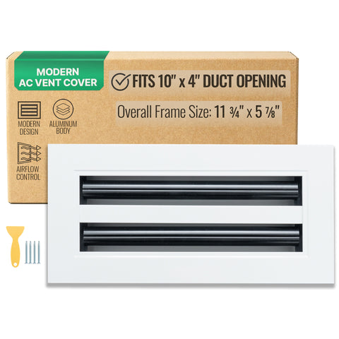 10"x4" White Aluminum Linear 2-Slot Diffuser, Slim Modern AC Vent Cover for Wall, Ceiling & Floor