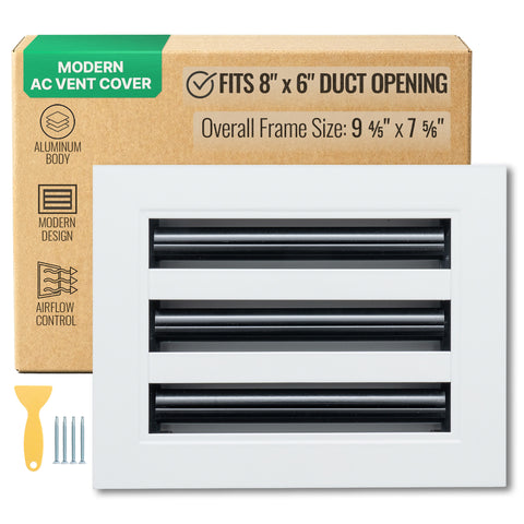 8"x6" White Aluminum Linear 3-Slot Diffuser, Slim Modern AC Vent Cover for Wall, Ceiling & Floor