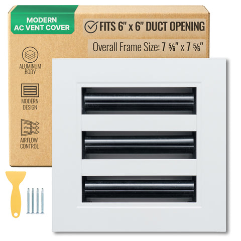 6"x6" White Aluminum Linear 3-Slot Diffuser, Slim Modern AC Vent Cover for Wall, Ceiling & Floor