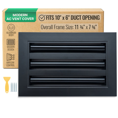 10"x6" Black Aluminum Linear 3-Slot Diffuser, Slim Modern AC Vent Cover for Wall, Ceiling & Floor