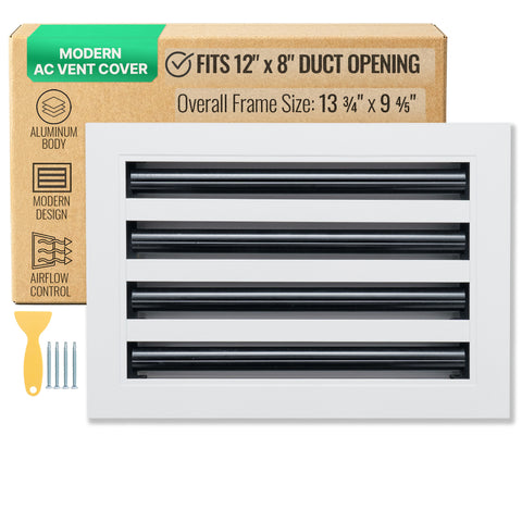 12"x8" White Aluminum Linear 4-Slot Diffuser, Slim Modern AC Vent Cover for Wall, Ceiling & Floor