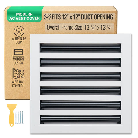 12"x12" White Aluminum Linear 6-Slot Diffuser, Slim Modern AC Vent Cover for Wall, Ceiling & Floor