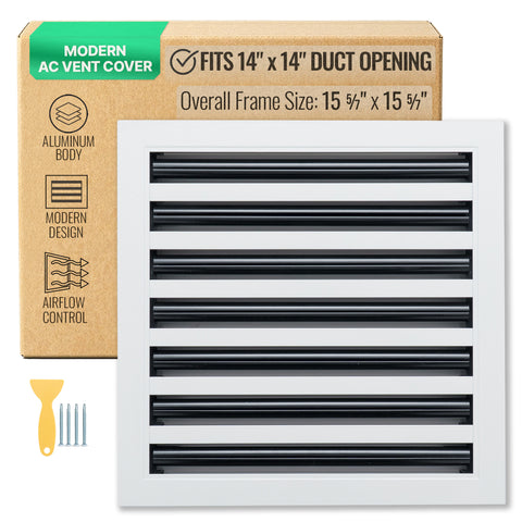 14"x14" White Aluminum Linear 7-Slot Diffuser, Slim Modern AC Vent Cover for Wall, Ceiling & Floor