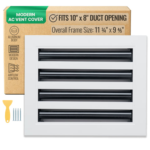 10"x8" White Aluminum Linear 4-Slot Diffuser, Slim Modern AC Vent Cover for Wall, Ceiling & Floor