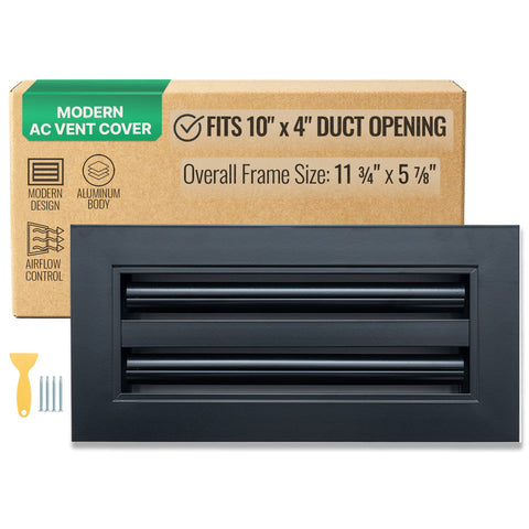 10"x4" Black Aluminum Linear 2-Slot Diffuser, Slim Modern AC Vent Cover for Wall, Ceiling & Floor