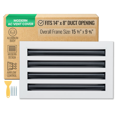 14"x8" White Aluminum Linear 4-Slot Diffuser, Slim Modern AC Vent Cover for Wall, Ceiling & Floor
