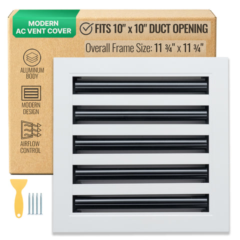 10"x10" White Aluminum Linear 5-Slot Diffuser, Slim Modern AC Vent Cover for Wall, Ceiling & Floor