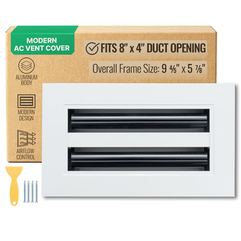 8"x4" White Aluminum Linear 2-Slot Diffuser, Slim Modern AC Vent Cover for Wall, Ceiling & Floor