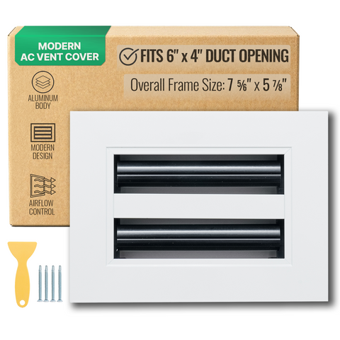 6"x4" White Aluminum Linear 2-Slot Diffuser, Slim Modern AC Vent Cover for Wall, Ceiling & Floor