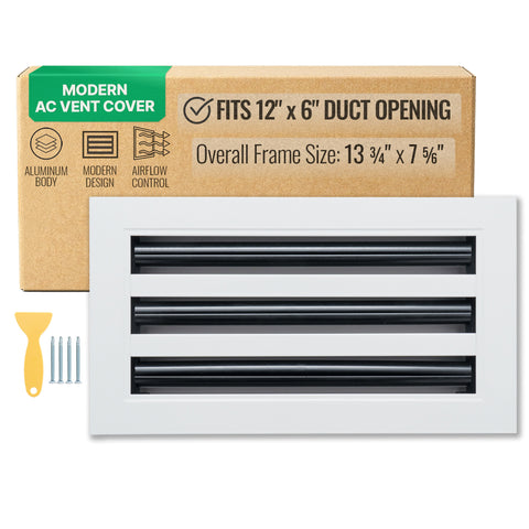 12"x6" White Aluminum Linear 3-Slot Diffuser, Slim Modern AC Vent Cover for Wall, Ceiling & Floor