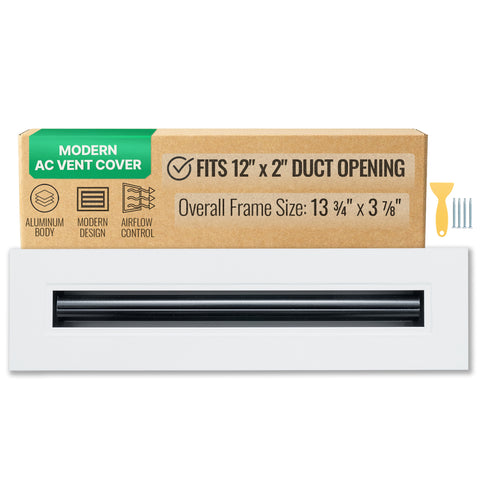 12"x2" White Aluminum Linear 1-Slot Diffuser, Slim Modern AC Vent Cover for Wall, Ceiling & Floor
