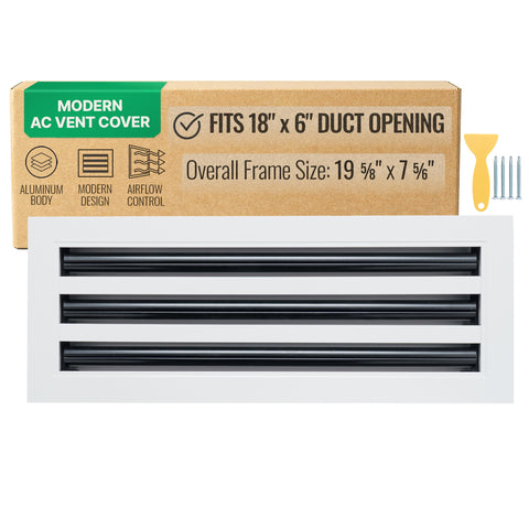18"x6" White Aluminum Linear 3-Slot Diffuser, Slim Modern AC Vent Cover for Wall, Ceiling & Floor