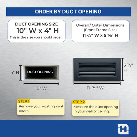 10"x4" Black Aluminum Linear 2-Slot Diffuser, Slim Modern AC Vent Cover for Wall, Ceiling & Floor