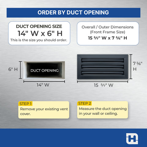 14"x6" Black Aluminum Linear 3-Slot Diffuser, Slim Modern AC Vent Cover for Wall, Ceiling & Floor