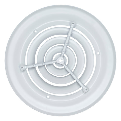 12" White Steel Round Ceiling Diffuser, Supply Vent Cover for Round Neck Air Ducts
