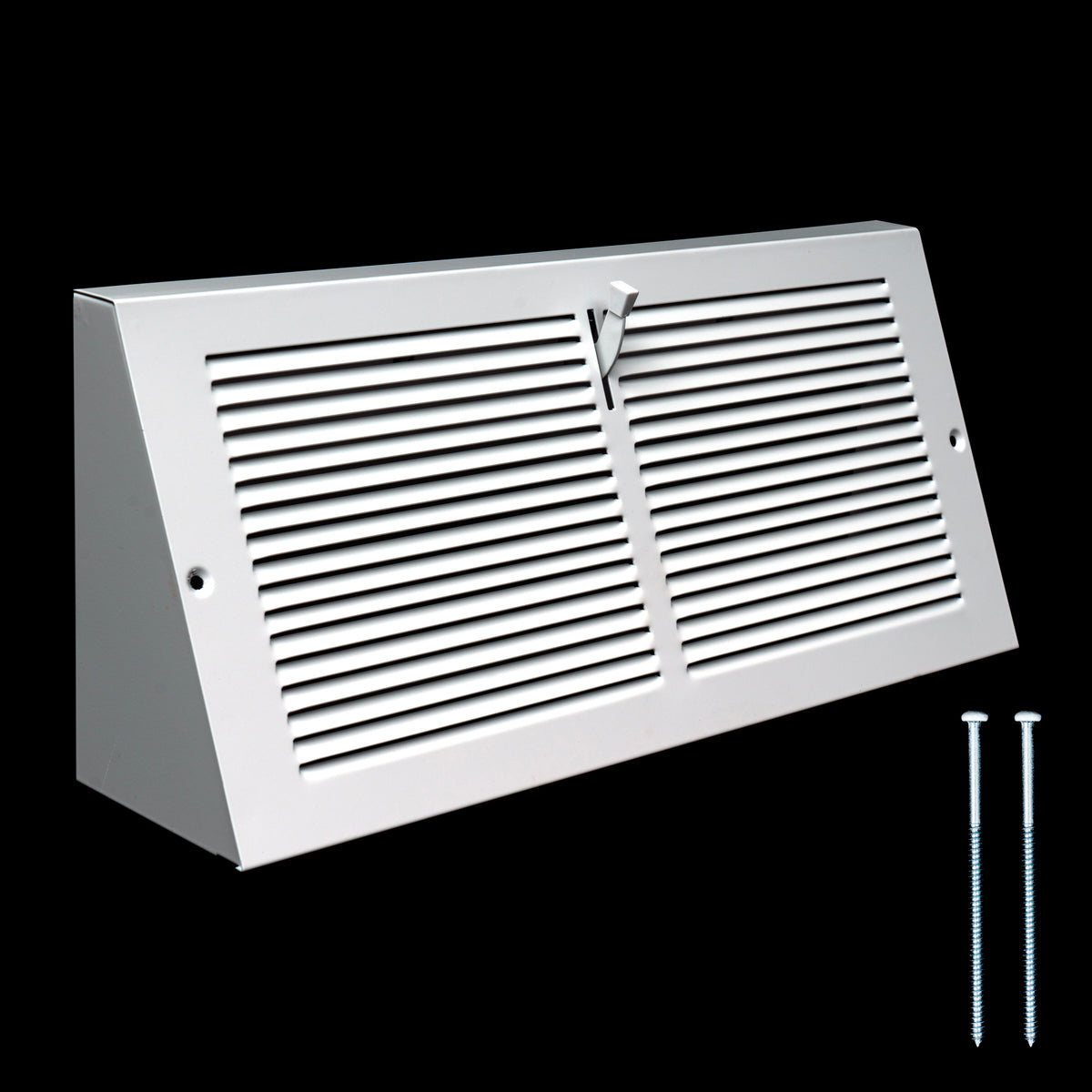14"x6" White Steel Triangular Baseboard Grille, with Damper, 3-13/16" Depth