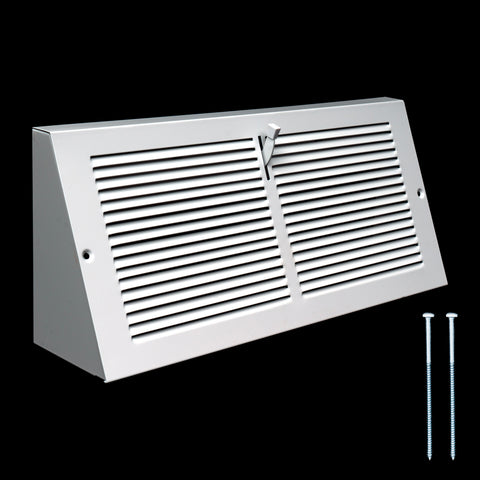 14"x6" White Steel Triangular Baseboard Grille, with Damper, 3-13/16" Depth