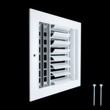 8"x8" 4-Way White Aluminum Adjustable Curved Blade Supply Register, Air Vent Cover with Damper for Sidewall Or Ceiling