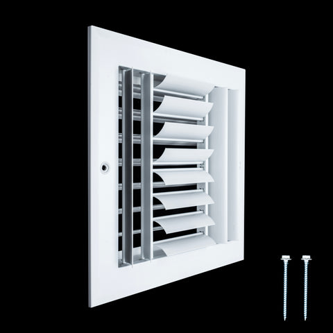 8"x8" 4-Way White Aluminum Adjustable Curved Blade Supply Register, Air Vent Cover with Damper for Sidewall Or Ceiling