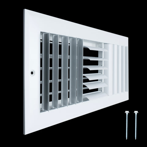14"x6" 3-Way White Aluminum Adjustable Curved Blade Supply Register, Air Vent Cover with Damper for Sidewall Or Ceiling