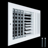 12"x8" 3-Way White Aluminum Adjustable Curved Blade Supply Register, Air Vent Cover with Damper for Sidewall Or Ceiling