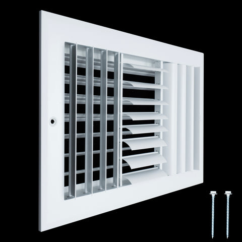 12"x8" 3-Way White Aluminum Adjustable Curved Blade Supply Register, Air Vent Cover with Damper for Sidewall Or Ceiling