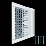 12"x12" 4-Way White Aluminum Adjustable Curved Blade Supply Register, Air Vent Cover with Damper for Sidewall Or Ceiling