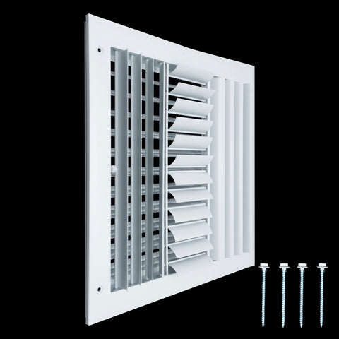 12"x12" 4-Way White Aluminum Adjustable Curved Blade Supply Register, Air Vent Cover with Damper for Sidewall Or Ceiling