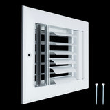 8"x6" 3-Way White Aluminum Adjustable Curved Blade Supply Register, Air Vent Cover with Damper for Sidewall Or Ceiling