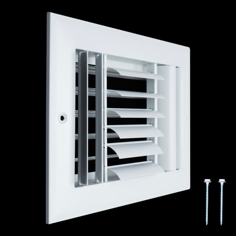 8"x6" 3-Way White Aluminum Adjustable Curved Blade Supply Register, Air Vent Cover with Damper for Sidewall Or Ceiling