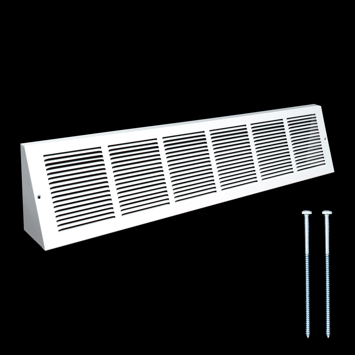 30"x6" White Steel Triangular Baseboard Grille, Efficient Airflow, 3-13/16" Depth