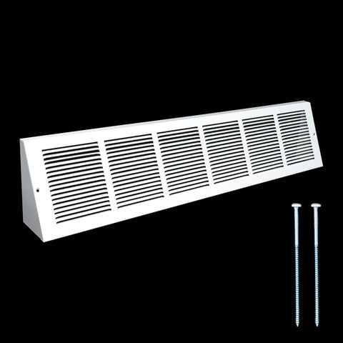 30"x6" White Steel Triangular Baseboard Grille, Efficient Airflow, 3-13/16" Depth