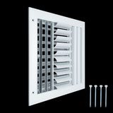10"x10" 4-Way White Aluminum Adjustable Curved Blade Supply Register, Air Vent Cover with Damper for Sidewall Or Ceiling