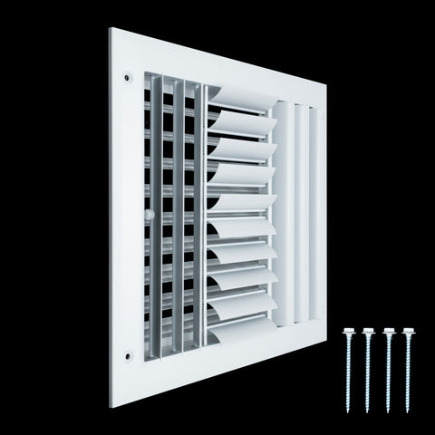 10"x10" 4-Way White Aluminum Adjustable Curved Blade Supply Register, Air Vent Cover with Damper for Sidewall Or Ceiling