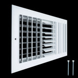 14"x8" 3-Way White Aluminum Adjustable Curved Blade Supply Register, Air Vent Cover with Damper for Sidewall Or Ceiling